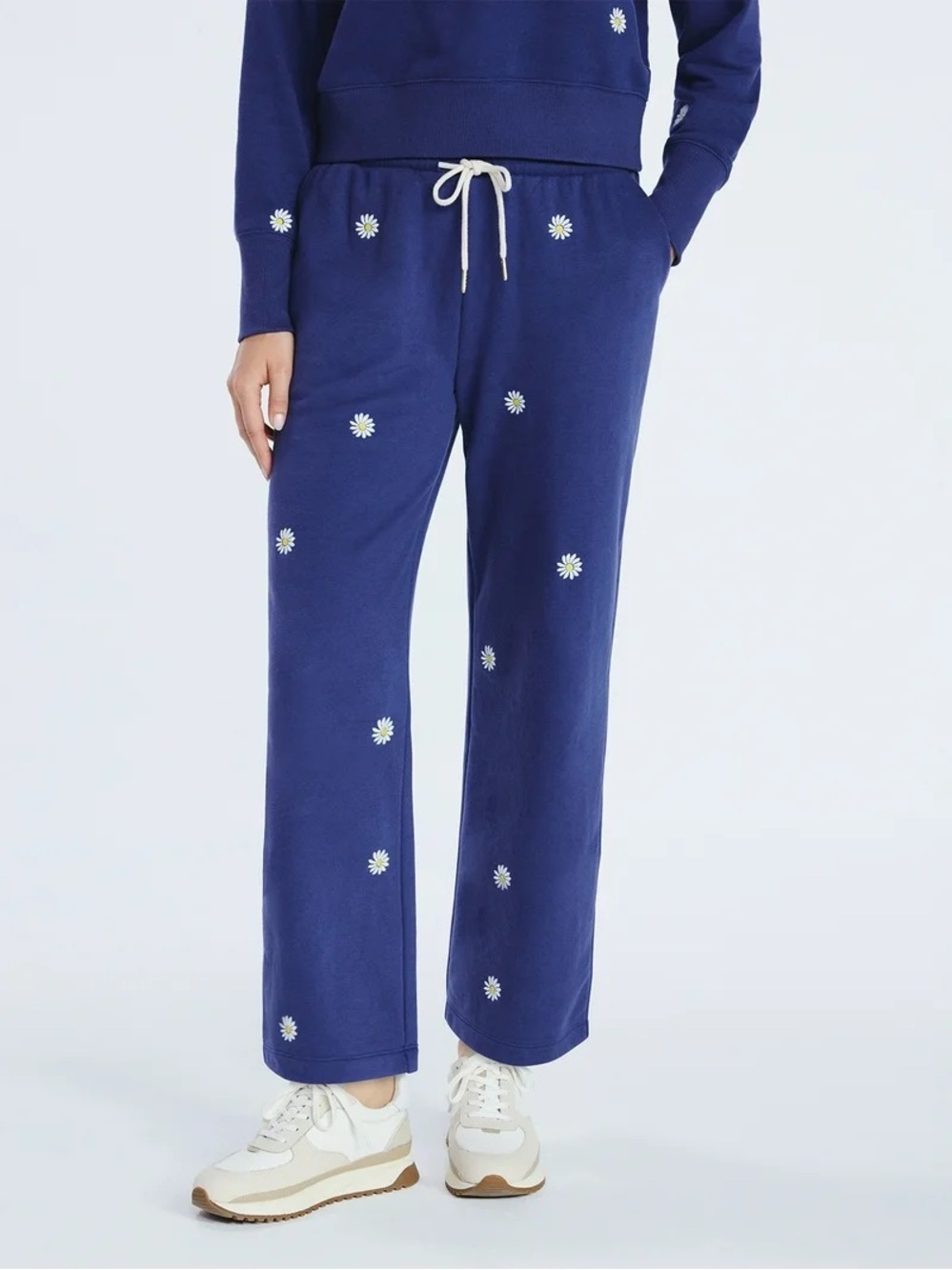 Free Assembly Women's Navy Daisy Embroidered Hoodie and Sweatpants 2pc Set - Picture 4 of 15